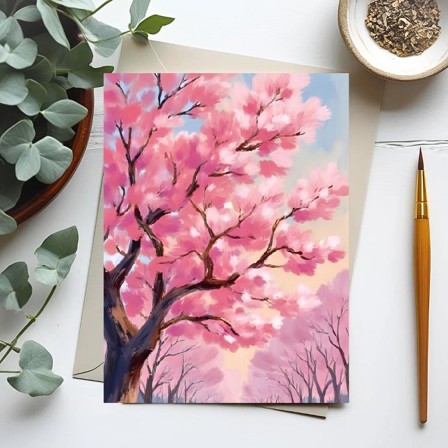 Carte Postale Cerisier Fleurs Arbres Rose Floral Peinture (Créateur téléchargé)