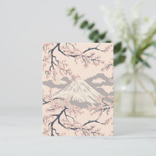 Carte Postale Cerisier Rose Pâle Sakura Mont Fuji Motif Scénique