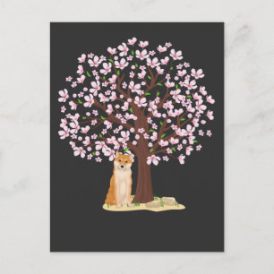 Carte Postale Cerisier Shiba Inu Chien Japonais Sakura Tree