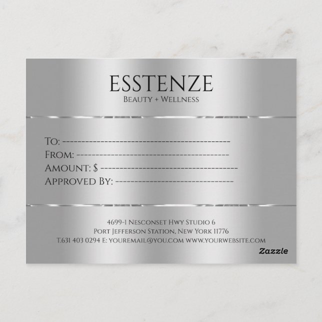 Carte Postale Certificat cadeau de texture faux argent minimalis (Dos)