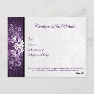 Carte Postale Certificat-cadeau de tourbillons floraux violet et