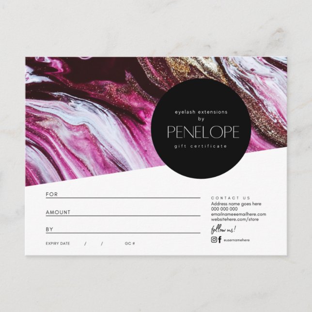 Carte Postale Certificat-cadeau du salon Penelope (Devant)