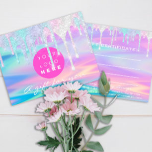 Carte Postale Certificat cadeau Holographe Unicorn Pink Logo