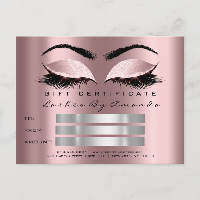 Carte Postale Certificat Cadeau Maquillage Microblading des Cils (Devant)