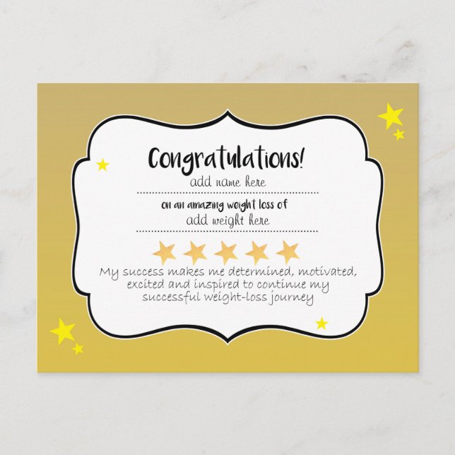 Carte Postale Certificat de Félicitations Diet Fitness Gold Star (Devant)