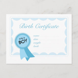 Carte Postale Certificat de naissance de garçon
