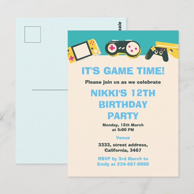 Carte Postale C'est l'heure du jeu Anniversaire de jeu personnal (Devant / Derrière)