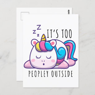 Carte Postale C'est trop de gens en dehors de Unicorn Introvert