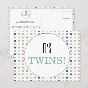 Carte Postale C'est Twins Modern Geometry Twins Baby shower