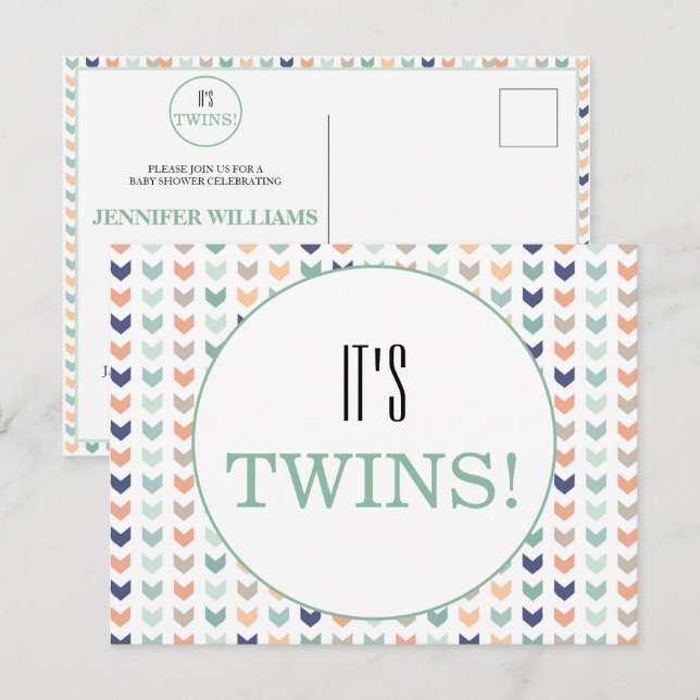 Carte Postale C'est Twins Modern Geometry Twins Baby shower (Devant / Derrière)