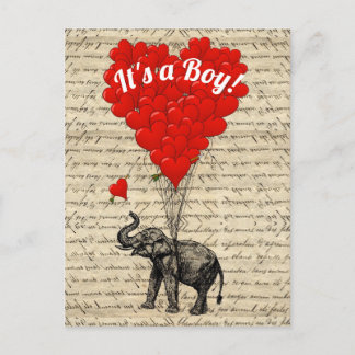 Carte Postale C'est un garçon éléphant et coeur d'amour