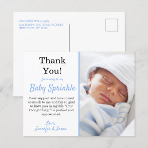 Carte Postale C'est un garçon Mignon Baby Sprinkle Bleu Merci