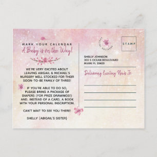 Carte Postale C'est une fille Baby Shower à l'aquarelle rose élé