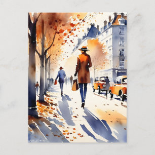 Carte Postale Cette aquarelle d'art urbain est un automne s