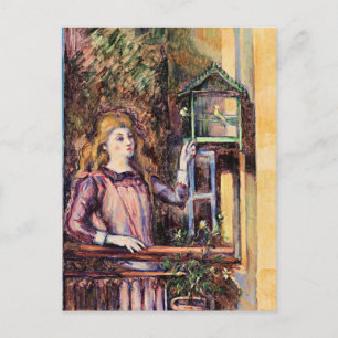Carte Postale Cezanne - Fille avec cage à oiseaux