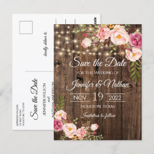 Carte Postale Chaîne de bois rustique illumine mariage Enregistr