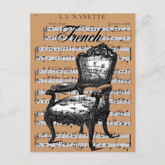 Carte Postale Chaise et musique vintage (Devant)