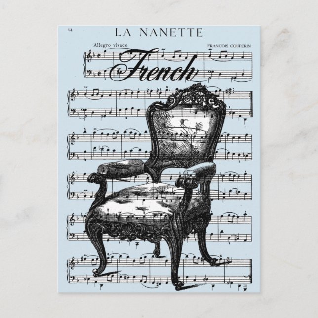 Carte Postale Chaise et musique vintage (Devant)