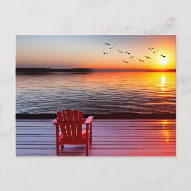 Carte Postale Chaise Red Adirondack sur un quai (Devant)
