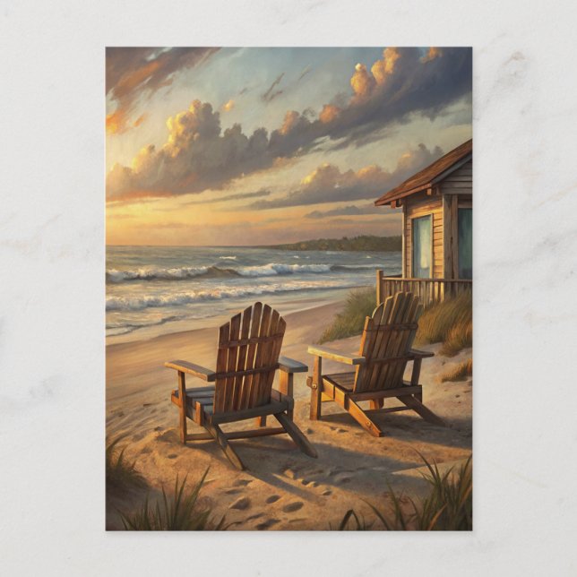 Carte Postale Chaises de plage Coucher de soleil Océan côtier Va (Devant)