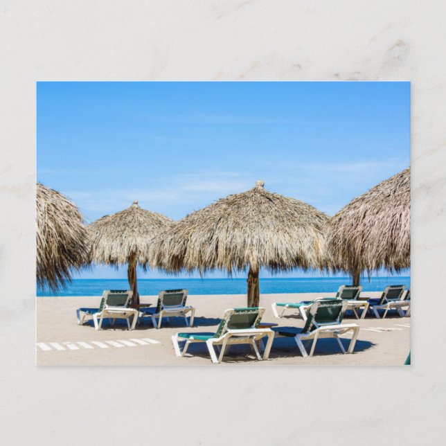 Carte Postale Chaises Longues Et Parasols En Paillote Sur La Pla (Devant)