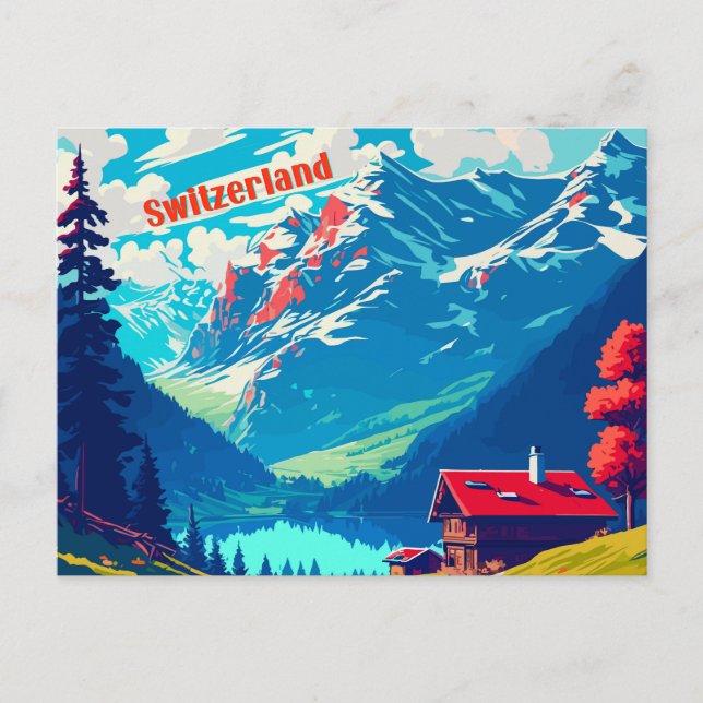 Carte Postale Chalet Alpin Rétro Suisse Voyage (Devant)
