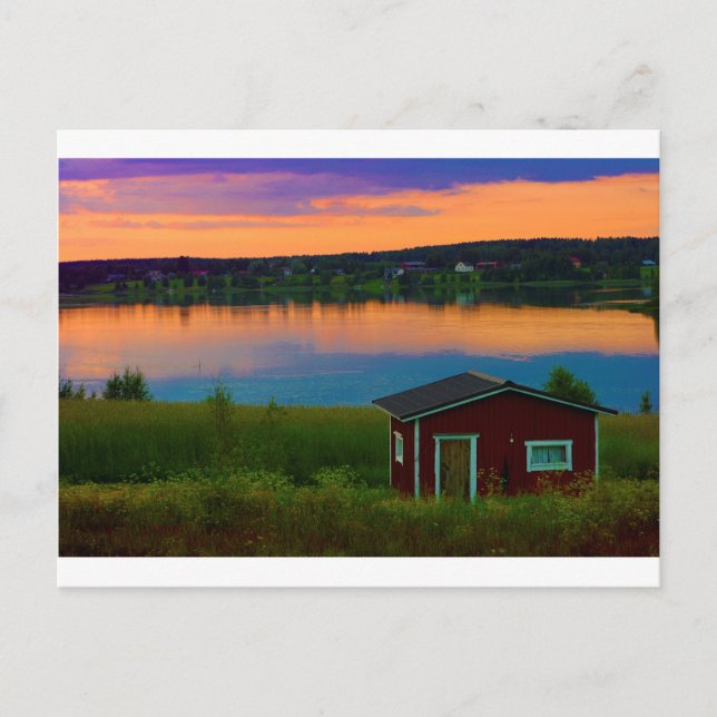 Carte Postale Chalet au coucher du soleil, Finlande (Devant)