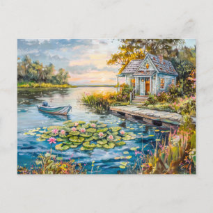 Carte Postale Chalet de pêche Lakeside avec nénuphars