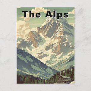 Carte Postale Chalet de ski de voyage rétro Les Alpes