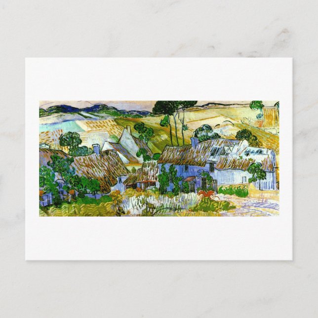 Carte Postale Chalets à chaume d'une colline Van Gogh Art (Devant)