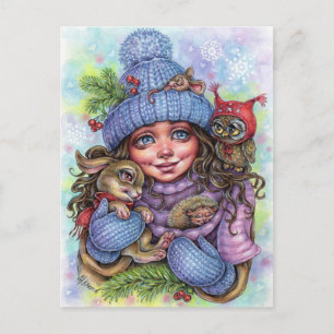 Carte postale Chaleur hiver Petits amis de la forê