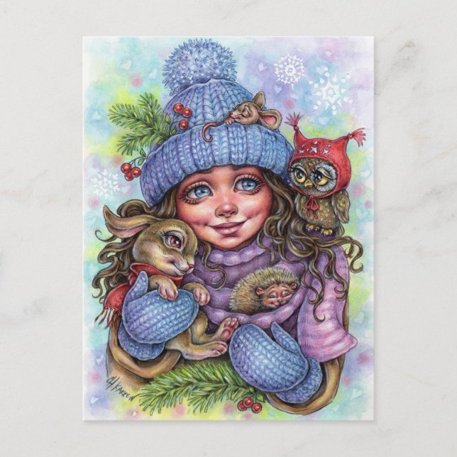 Carte postale Chaleur hiver Petits amis de la forê (Devant)