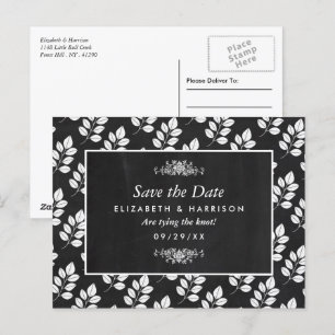 Carte Postale Chalkboard Floral Leaf Wedding Enregistrer La Date