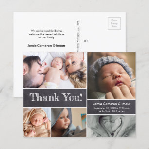 Carte Postale Chalkboard gravé merci texte photo collage bir