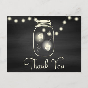 Carte Postale Chalkboard Mason Jar avec Fireflies Mariage Merci