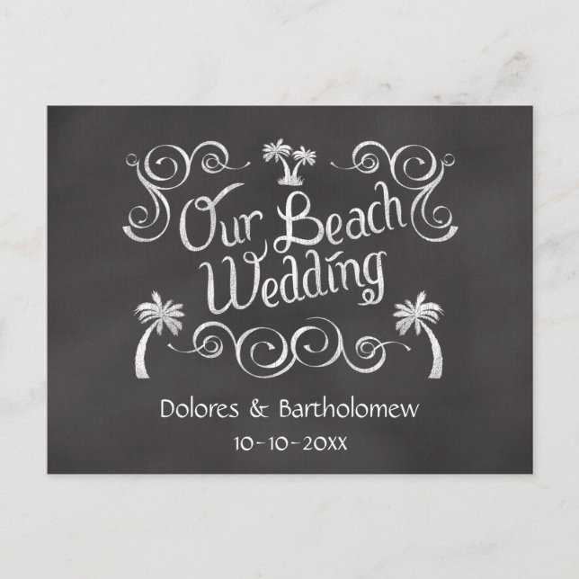 Carte Postale Chalkboard Notre Mariage Plage (Devant)