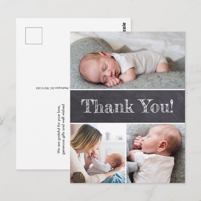 Carte Postale Chalkboard Photos personnalisées Baby boy Douche M (Devant / Derrière)