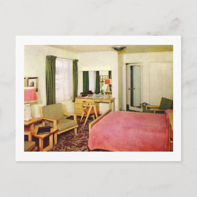 Carte Postale Chambre d'hôtel Intérieur années 1950 Retro (Devant)