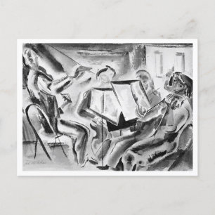 Carte Postale Chambre Musique Groupe Vintage Aquarelle