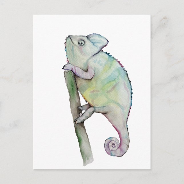 Carte Postale Chameleon à aquarelle mignonne (Devant)