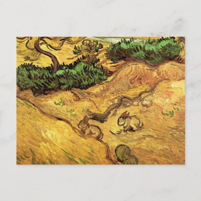 Carte Postale Champ avec deux lapins par Vincent van Gogh (Devant)