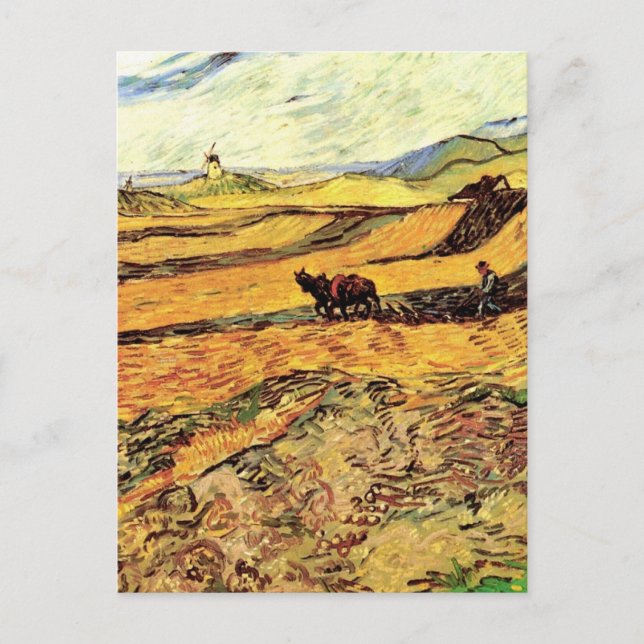 Carte Postale Champ avec Plowman et Mill par Vincent van Gogh (Devant)