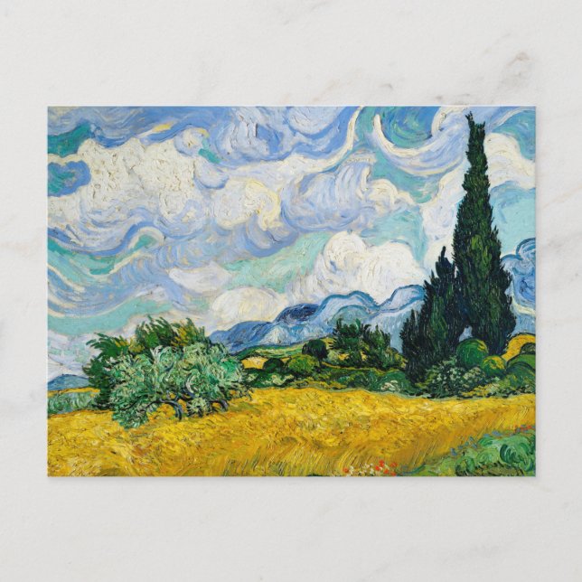 Carte Postale Champ de blé avec Cyprès 1889, Vincent Van Gogh (Devant)