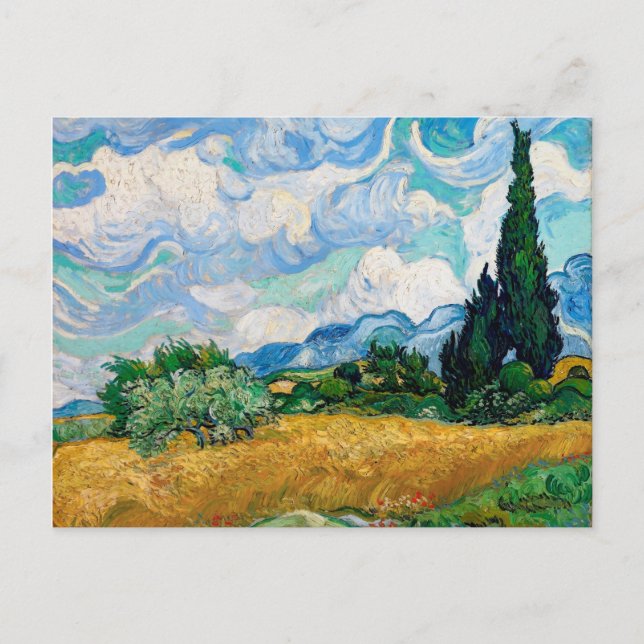 Carte Postale Champ de blé avec cyprès par Vincent van Gogh (Devant)