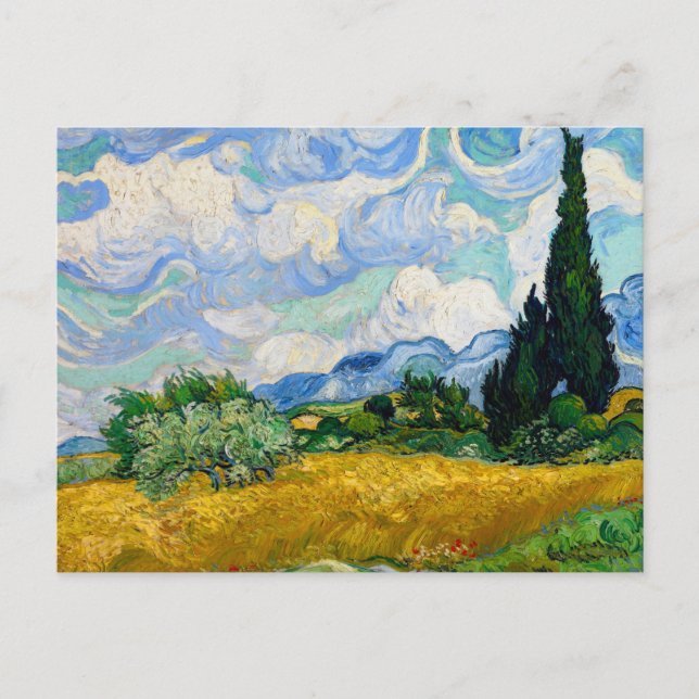 Carte Postale Champ de blé avec Cyprès par Vincent Van Gogh (Devant)