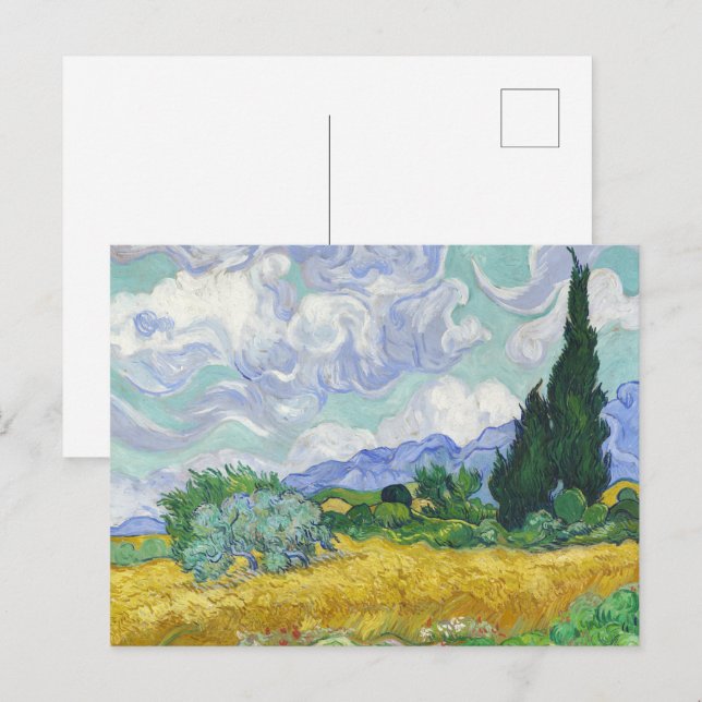 Carte Postale Champ de blé avec Cyprès par Vincent van Gogh (Devant / Derrière)