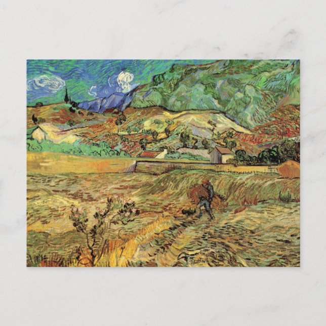 Carte Postale Champ de blé clos avec paysan de Vincent van Gogh (Devant)