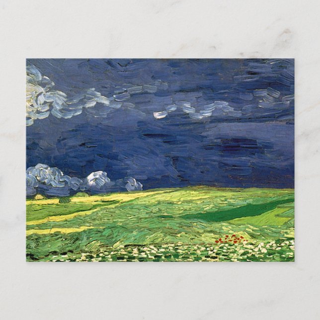 Carte Postale Champ de blé sous ciel nuageux Van Gogh Art (Devant)