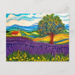 Carte Postale Champ de lavande de Provence dans le style quillin
