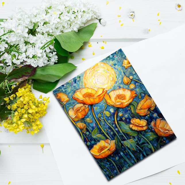 Carte Postale Champ de mosaïque des pavots jaunes (Créateur téléchargé)